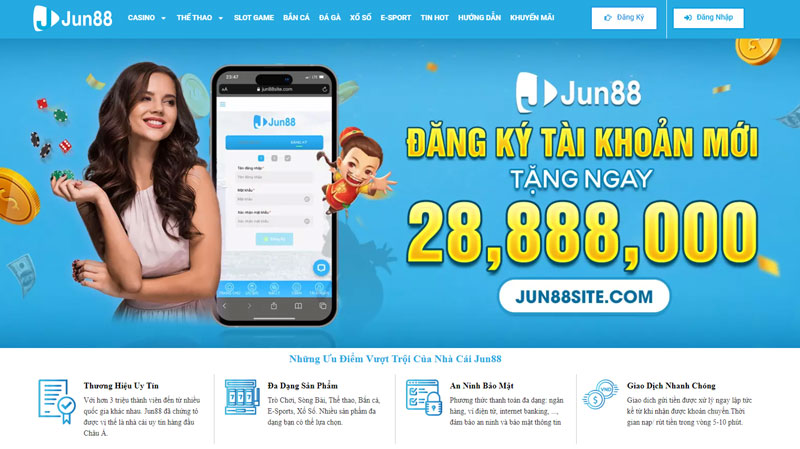 Giao diện website cá cược của Jun88